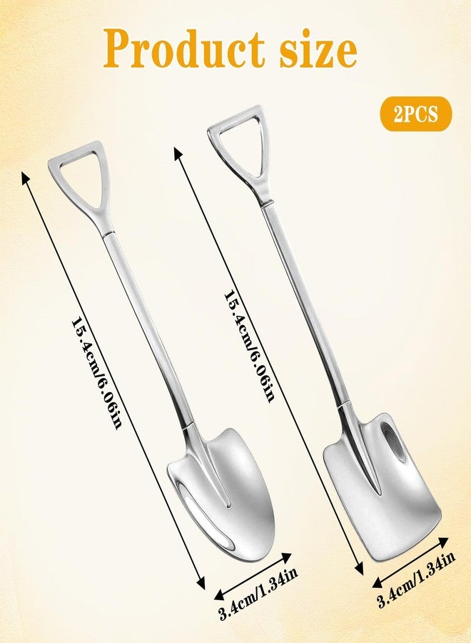 Shimmeroo 2PCS Mini Silver Shovel Spoons, Stainless Steel Shovel Spoons Square Head Pointed Reusable Spoon Set for Coffee Dessert Ice Cream Tea Appetizers New Home Couples Gift - Image 2