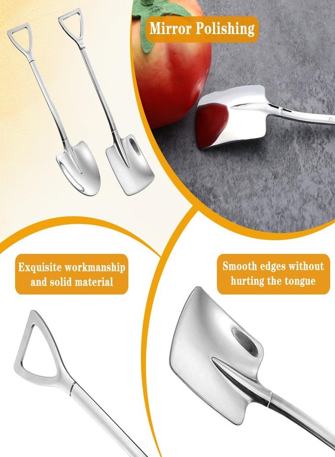 Shimmeroo 2PCS Mini Silver Shovel Spoons, Stainless Steel Shovel Spoons Square Head Pointed Reusable Spoon Set for Coffee Dessert Ice Cream Tea Appetizers New Home Couples Gift - Image 3