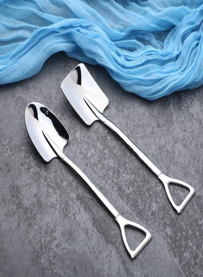 Shimmeroo 2PCS Mini Silver Shovel Spoons, Stainless Steel Shovel Spoons Square Head Pointed Reusable Spoon Set for Coffee Dessert Ice Cream Tea Appetizers New Home Couples Gift - Image 4