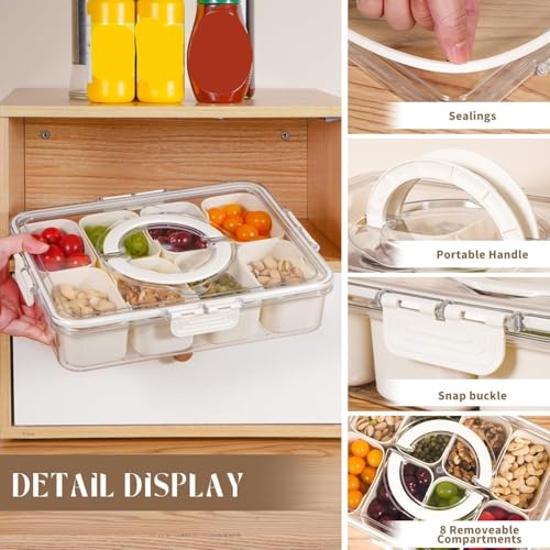 Hexwell Divided Fridge Storage Boxes With 8 Serving Veggie Tray with Lid and Handle, Fridge Organizer with Removable 8 Compartment, Fridge Storage Containers (8 Box) - Image 3
