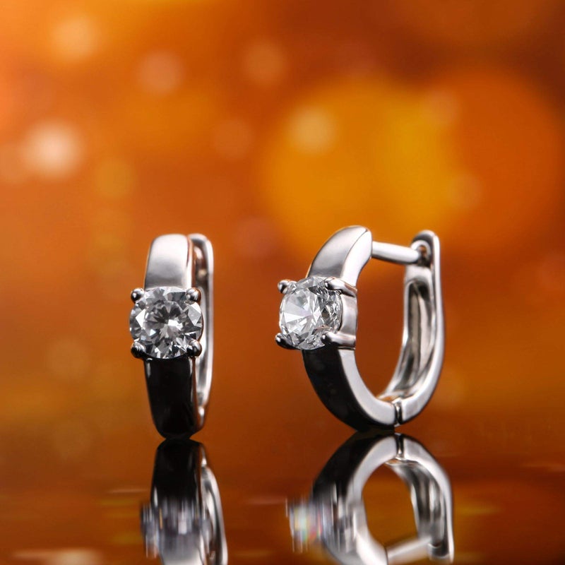 Barzel 18K Gold Plated Cubic Zirconia Huggie Earrings with One Round Stone (White Gold) - Image 5
