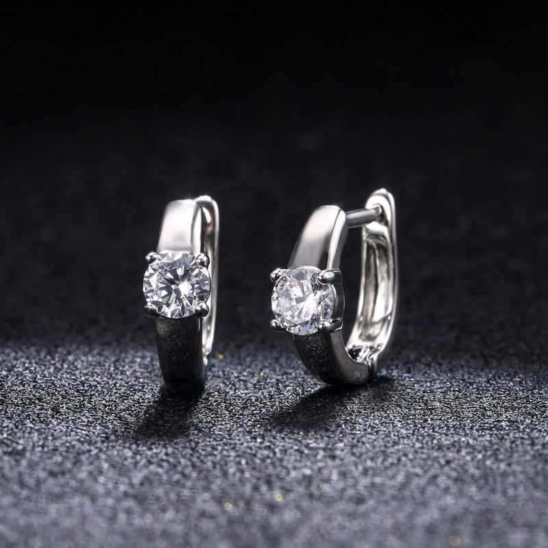 Barzel 18K Gold Plated Cubic Zirconia Huggie Earrings with One Round Stone (White Gold) - Image 4