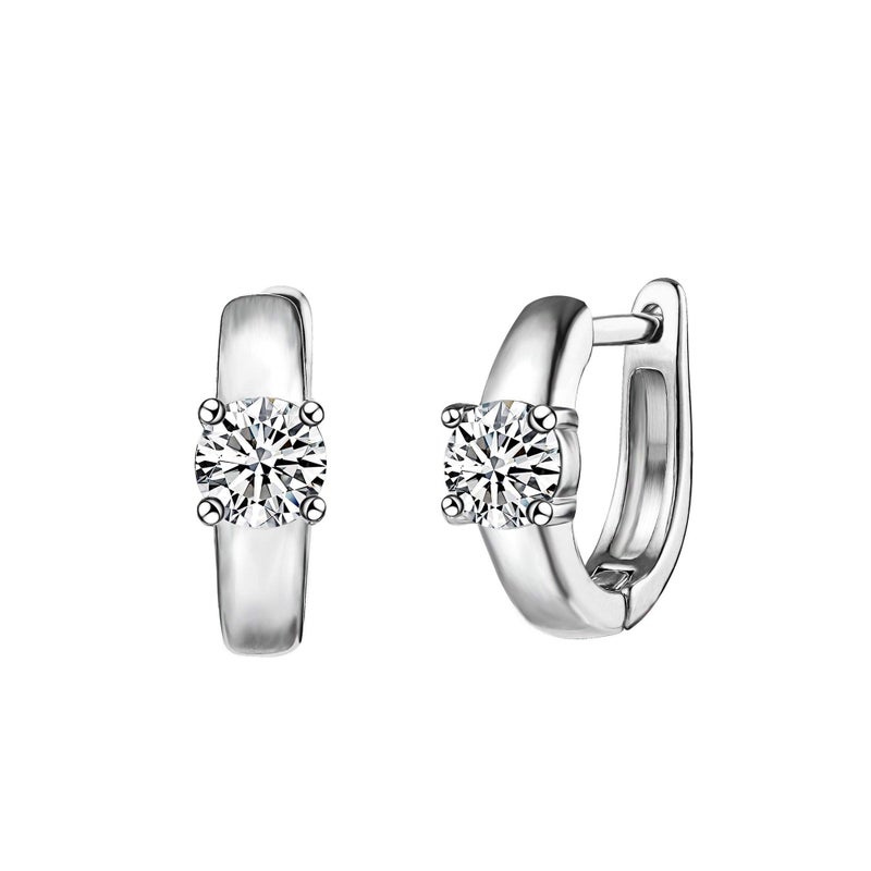 Barzel 18K Gold Plated Cubic Zirconia Huggie Earrings with One Round Stone (White Gold) - Image 1