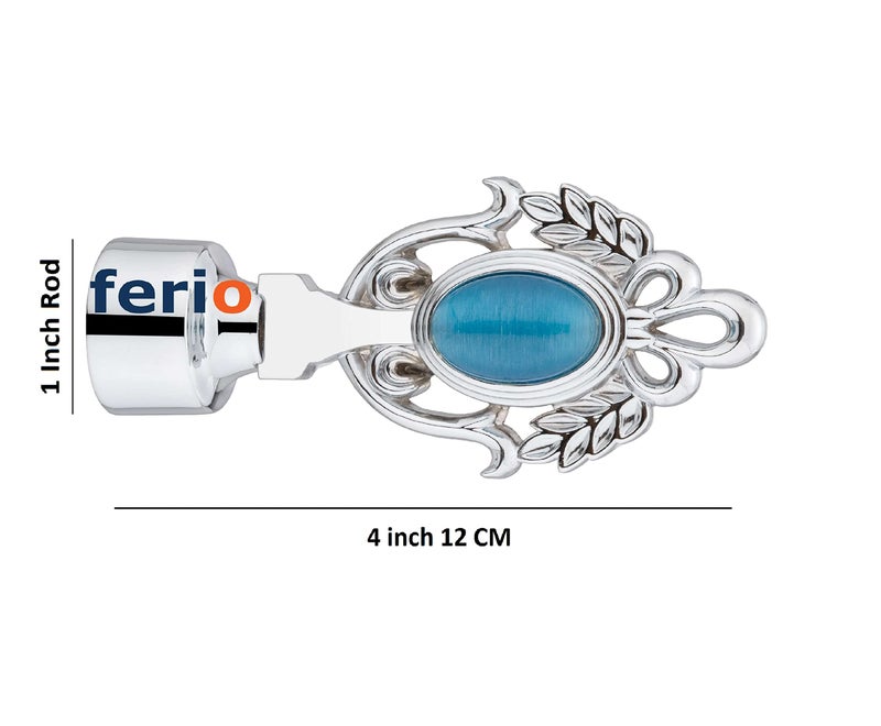 FERIO Zinc Alloy and Diamond Rajawadi Look Curtain Holder Set and Curtain Finial for Door and Window Fitting for 1 Inch Rod Chrome Finish(Curtain Support 2 Pics and Curtain Finial 2 Pics) - Image 4