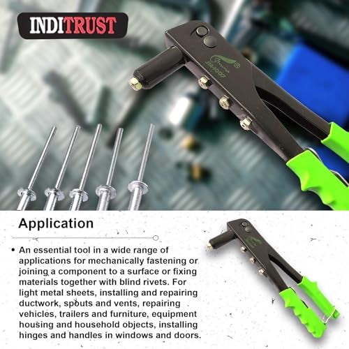 Inditrust Non Slip 10.5" Rivet Gun hand Riveter Nail Gun, Pop Riveter 10.5" Green with Rivets and Gloves (With 50 RIvets, Steel, 10.5inch) - Image 4