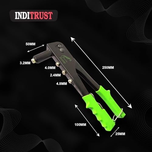 Inditrust Non Slip 10.5" Rivet Gun hand Riveter Nail Gun, Pop Riveter 10.5" Green with Rivets and Gloves (With 50 RIvets, Steel, 10.5inch) - Image 5
