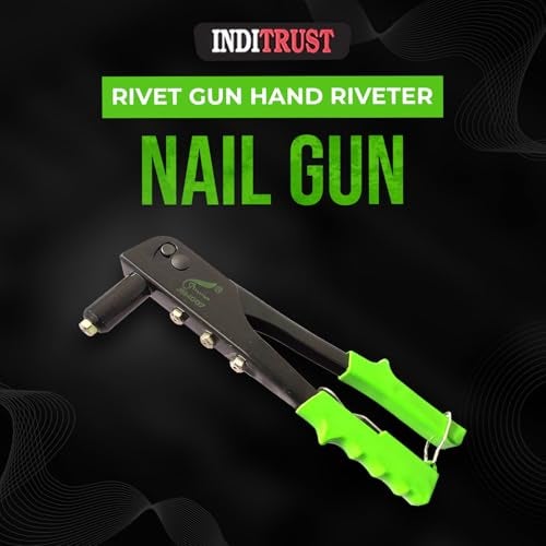 Inditrust Non Slip 10.5" Rivet Gun hand Riveter Nail Gun, Pop Riveter 10.5" Green with Rivets and Gloves (With 50 RIvets, Steel, 10.5inch) - Image 2