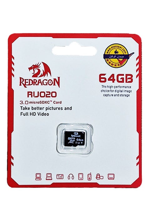 بطاقة ذاكرة micro SDXC 3.0، RU020، خيار عالي الأداء لالتقاط الصور الرقمية وتخزينها، سعة 64 جيجابايت لتوسيع الذاكرة المدمجة في جهازك المحمول، نقل سريع وتخزين مريح، مقطوع بشكل جيد ليتناسب تمامًا مع فتحات الأجهزة المتعددة للحصول على أداء دقيق
