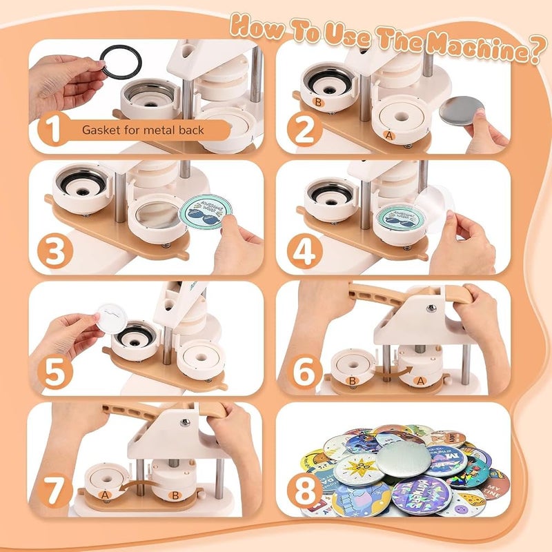 KASTWAVE Button Maker Machine, 58mm(2.25") 100pcs Pin Badge Punch Press Machine DIY Kit, Includes Additional 20pcs Accessories, Circle Cutter & Sparkle Cover Film & Sticker & Magic Book, for DIY Gifts - Image 5