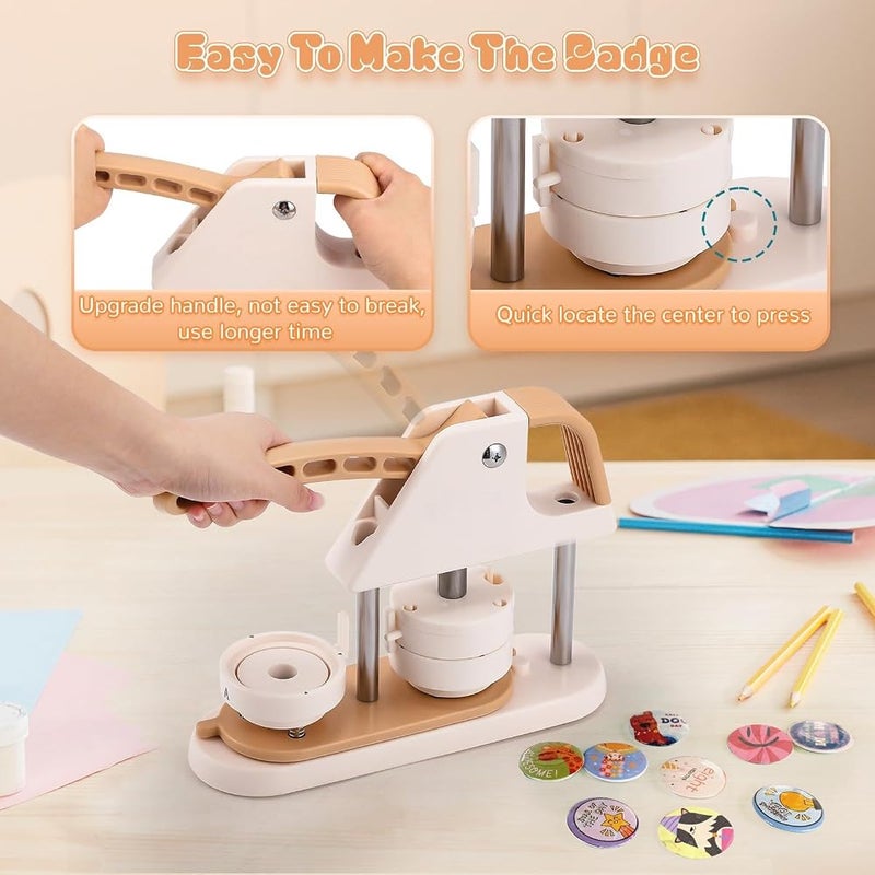 KASTWAVE Button Maker Machine, 58mm(2.25") 100pcs Pin Badge Punch Press Machine DIY Kit, Includes Additional 20pcs Accessories, Circle Cutter & Sparkle Cover Film & Sticker & Magic Book, for DIY Gifts - Image 3