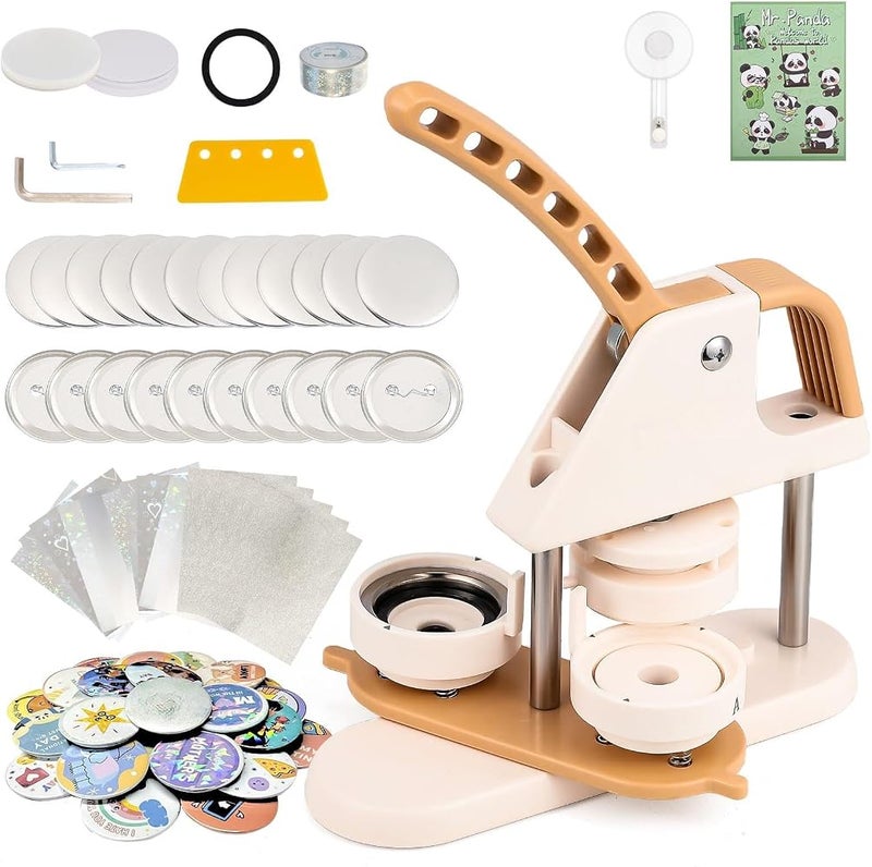 KASTWAVE Button Maker Machine, 58mm(2.25") 100pcs Pin Badge Punch Press Machine DIY Kit, Includes Additional 20pcs Accessories, Circle Cutter & Sparkle Cover Film & Sticker & Magic Book, for DIY Gifts - Image 1