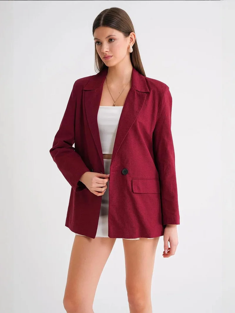 ميكسراي جاكيت بليزر ميكسراي بياقة بأزرار من الكتان