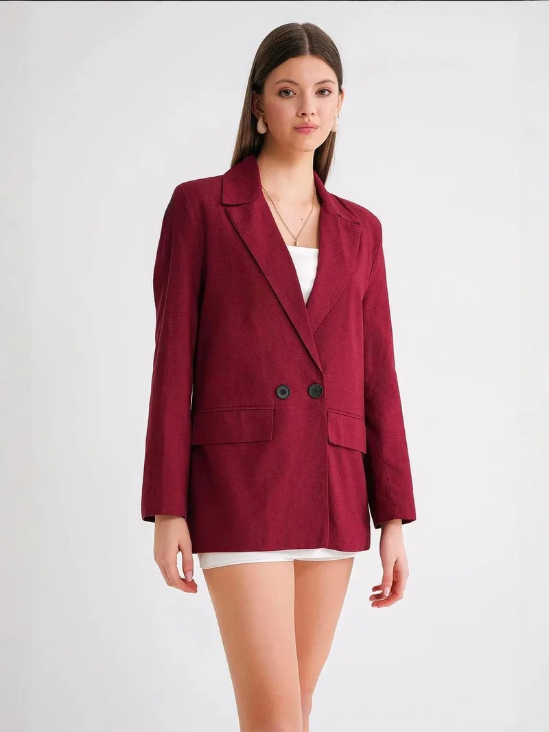 ميكسراي جاكيت بليزر ميكسراي بياقة بأزرار من الكتان