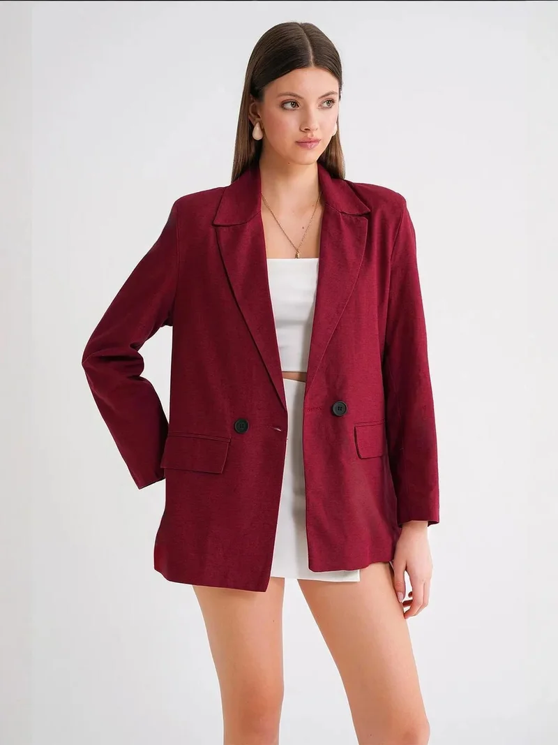 ميكسراي جاكيت بليزر ميكسراي بياقة بأزرار من الكتان