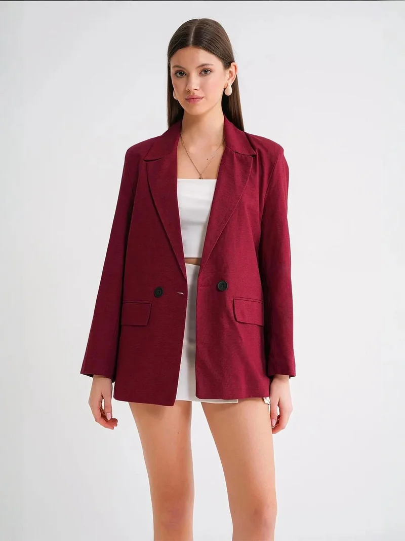 MixRay Mixray Linen Blend Buttoned Blazer Jacket