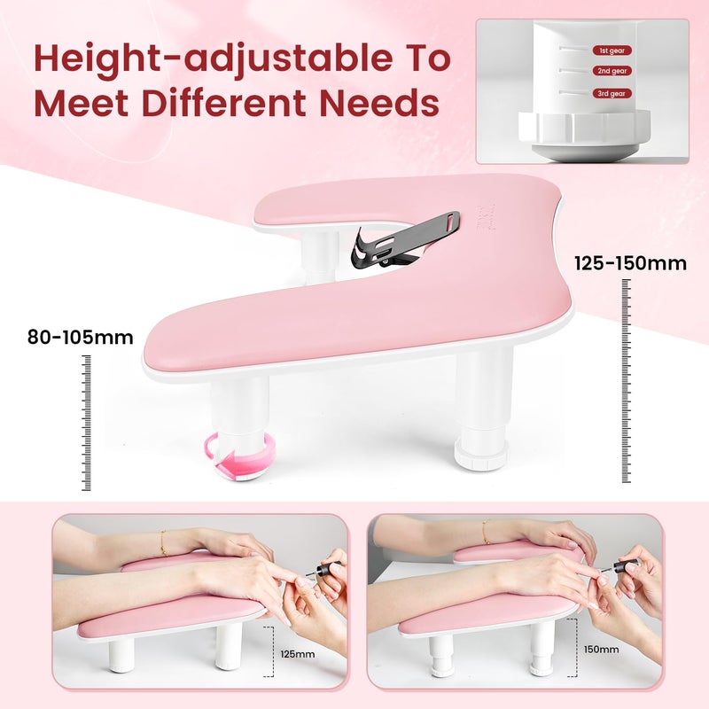 JODSONE Pink U Shaped Manicure Arm Rest for Nails Tech with Rotating 360Â°Built-In Phone Holder and Adjustable Nail Arm Rest Detachable Manicure Hand Rest for Salon Design - Image 2