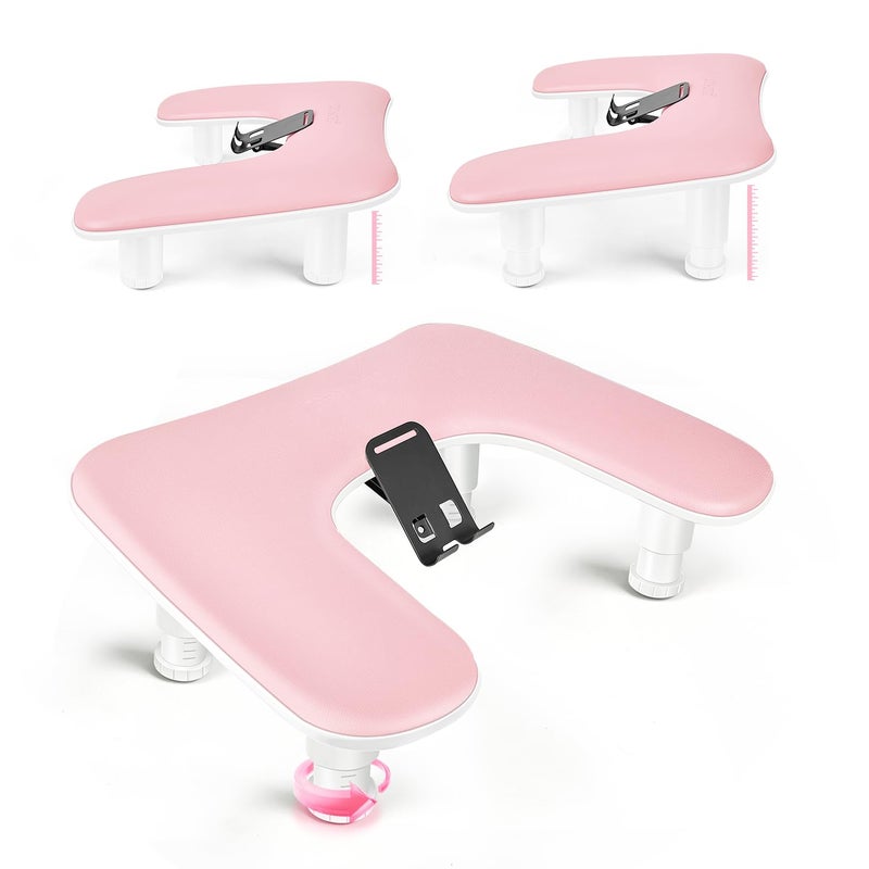 JODSONE Pink U Shaped Manicure Arm Rest for Nails Tech with Rotating 360Â°Built-In Phone Holder and Adjustable Nail Arm Rest Detachable Manicure Hand Rest for Salon Design - Image 1