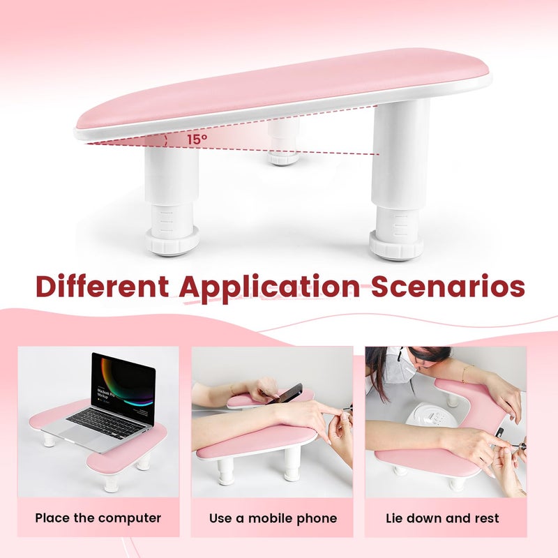 JODSONE Pink U Shaped Manicure Arm Rest for Nails Tech with Rotating 360Â°Built-In Phone Holder and Adjustable Nail Arm Rest Detachable Manicure Hand Rest for Salon Design - Image 3
