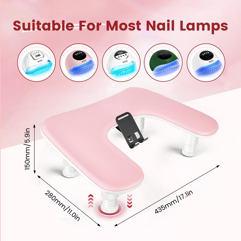 JODSONE Pink U Shaped Manicure Arm Rest for Nails Tech with Rotating 360Â°Built-In Phone Holder and Adjustable Nail Arm Rest Detachable Manicure Hand Rest for Salon Design - Image 4