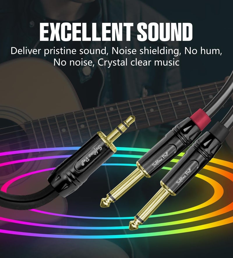 Softline Pro SPY03 3.5MM Stereo to 2 x 6.3MM Jack Mono 10 Ft/3 M Cable,Black - Image 4