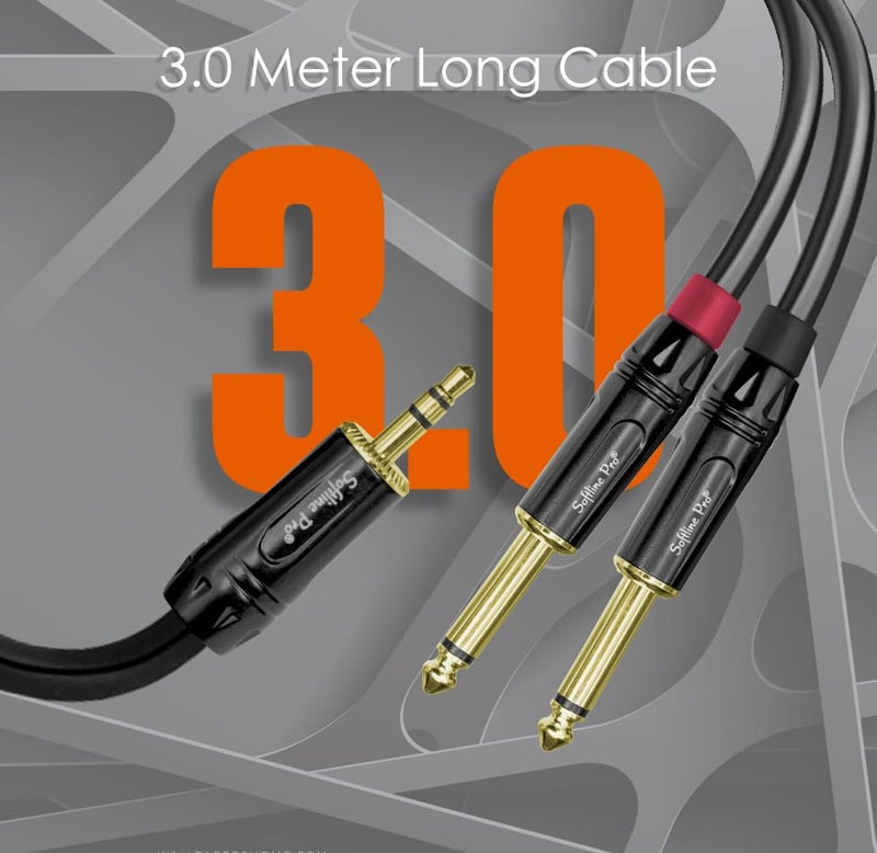 Softline Pro SPY03 3.5MM Stereo to 2 x 6.3MM Jack Mono 10 Ft/3 M Cable,Black - Image 2