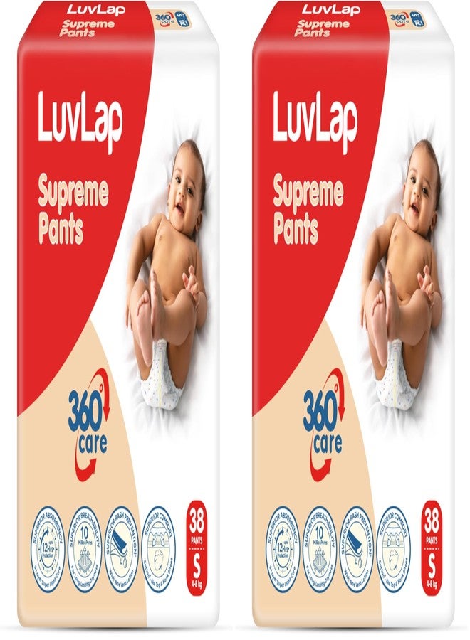 LuvLap Supreme Diaper Pants Small (SM) 4 to 8Kg, 38Pcs, 360° skin care with 10 million breathable pores, Aloe Vera for superior Rash prevention, upto 12hr protection, 5 layer super light core| pack of