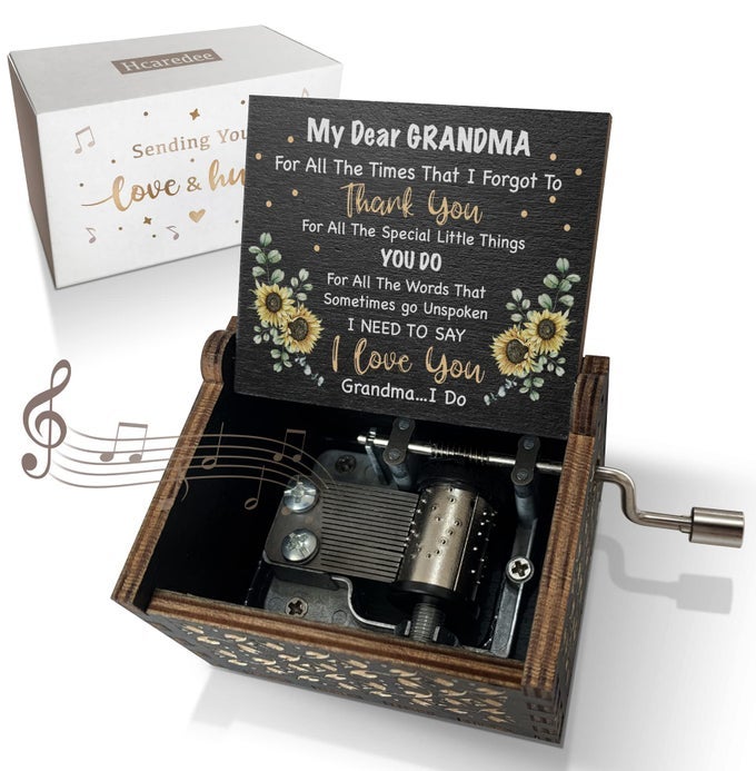 MUSIC BOX GIFTS FOR GRANDMA YOU ARE MY SUNSHINE HAND CRANK ENGRAVED WOODEN MUSICAL BOXES SUNFLOWER GIFT FOR GRANDMOTHER ON BIRTHDAY CHRISTMAS MOTHERS DAYBLACK