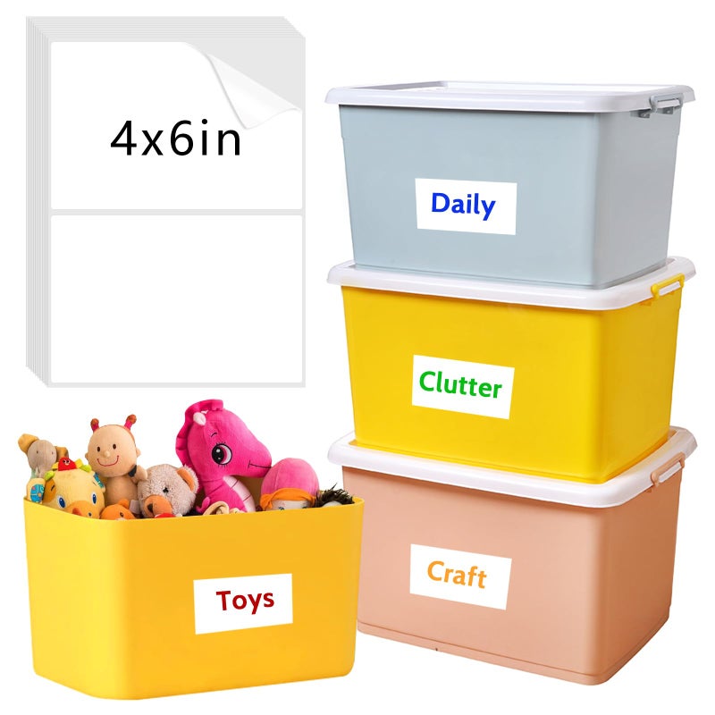 150 Pcs Labels for Storage Bins 6 X 4 Inch Removable Labels for Storage Bins Tear Resistant No Residue Storage Bin Labels Matte White Blank Box Labels for School Home Business