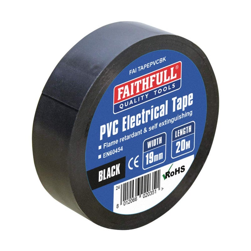 Faithfull FAITAPEPVCBK Black PVC Electrical Tape 19 mm x 20 m - Image 1