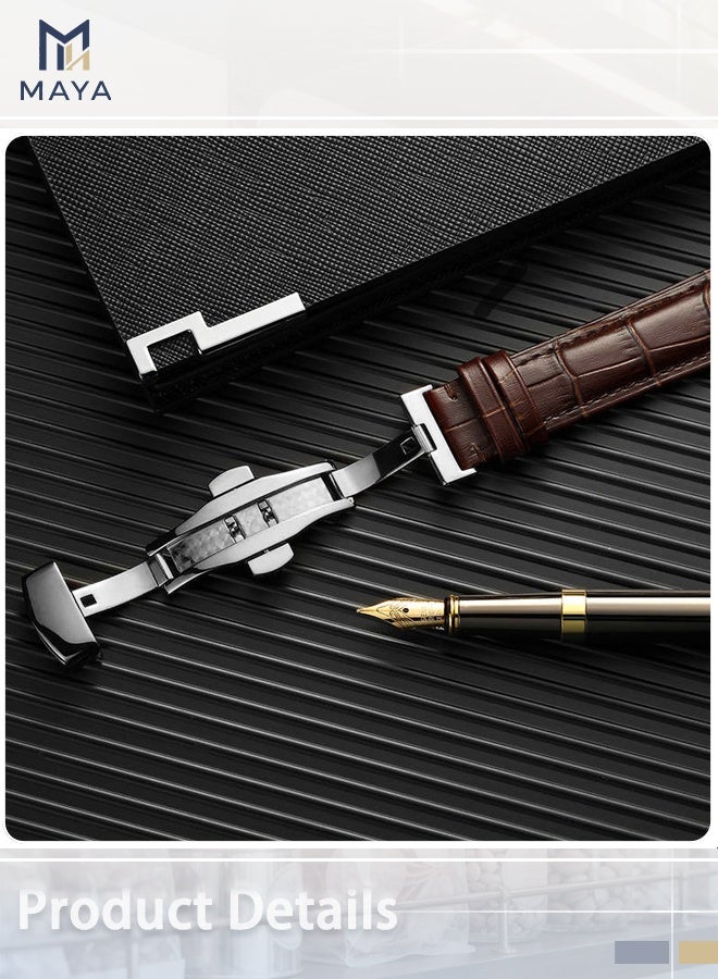 Maya 22mm Genuine Leather Watch Strap Crocodile Pattern With Deployment Clasp Tool Kit And Gift Box Brown - Image 2