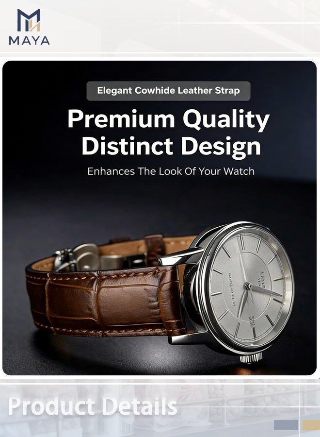 Maya 22mm Genuine Leather Watch Strap Crocodile Pattern With Deployment Clasp Tool Kit And Gift Box Brown - Image 3