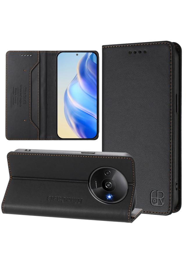 The Bros Case For Redmi A3 / Xiaomi Poco C61 4G Global RC01 Dual-Folded Magnetic Suction RFID Leather Phone Case