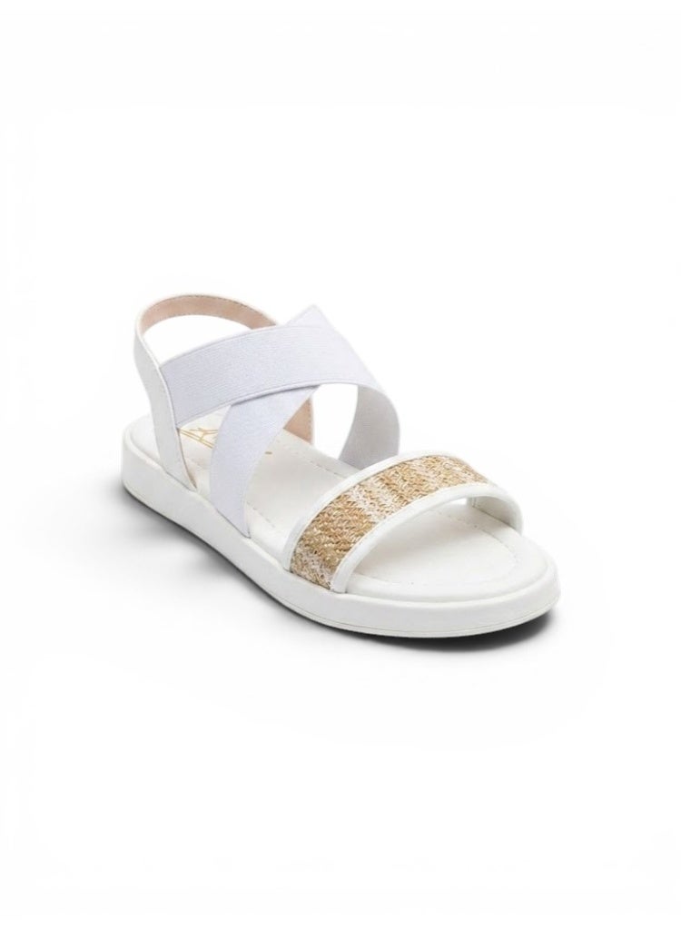 LIFESTYLISH sandals Leather flat with elastic strap SF-61 - White - Image 1