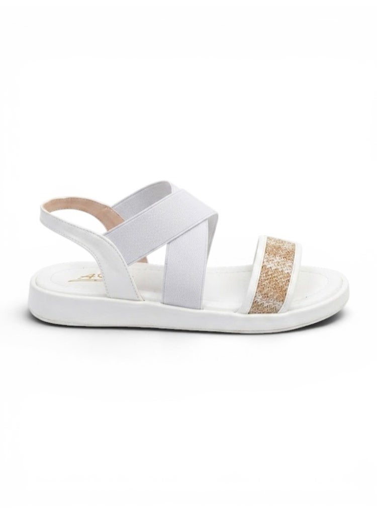 LIFESTYLISH sandals Leather flat with elastic strap SF-61 - White - Image 2