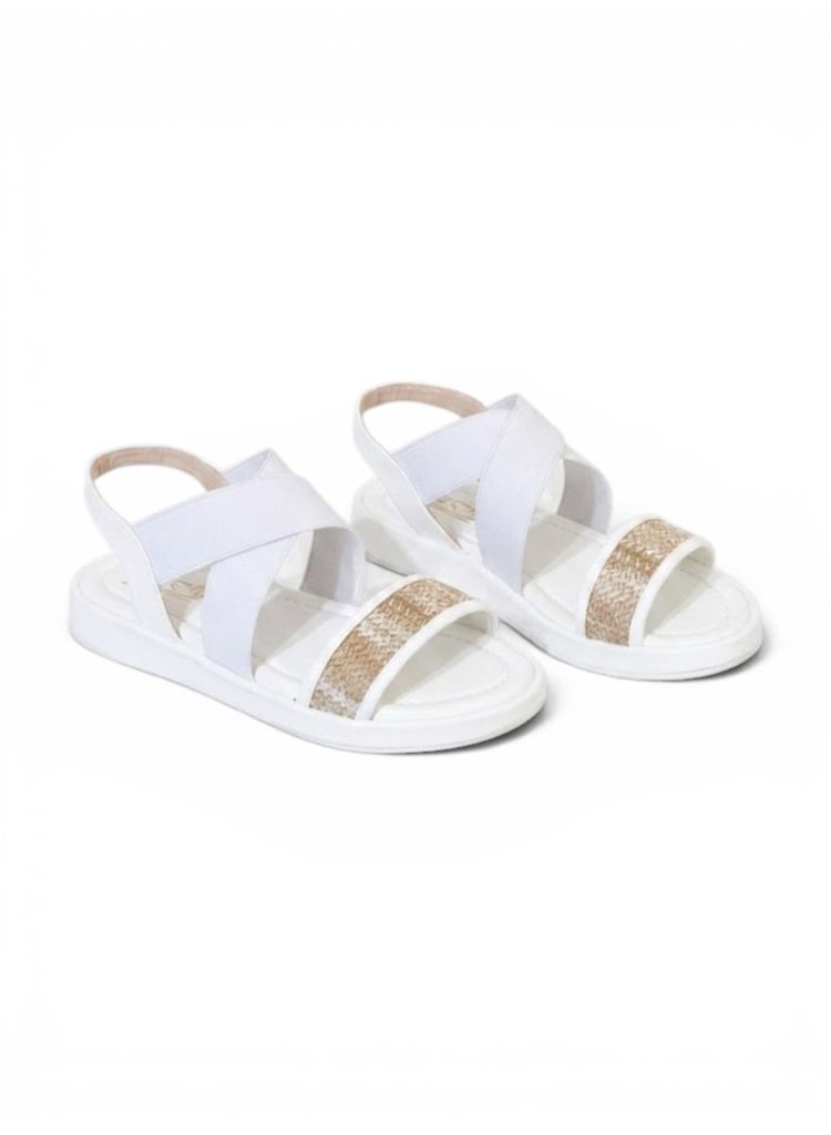 LIFESTYLISH sandals Leather flat with elastic strap SF-61 - White - Image 4