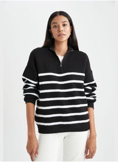 Regular Fit Stripe Detailed Zipper Sweater