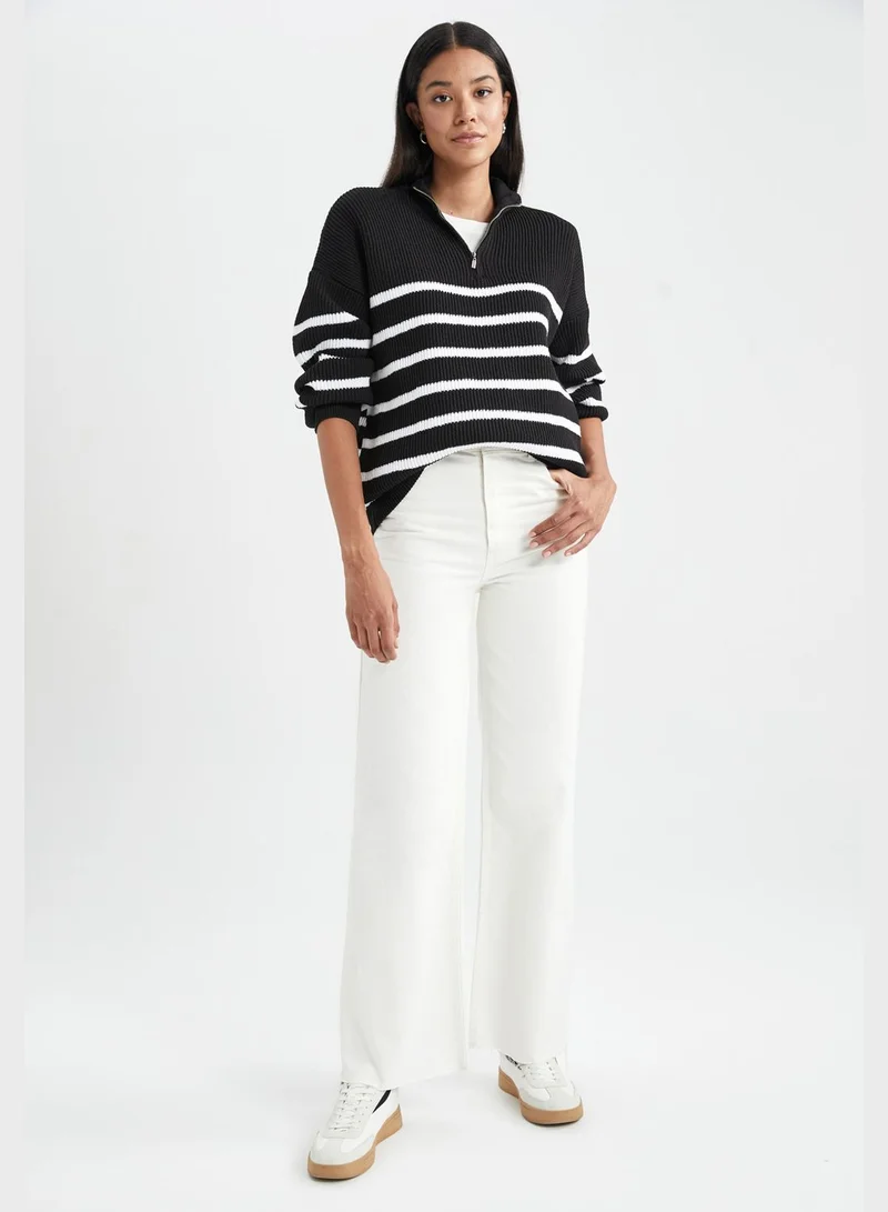 DeFacto Regular Fit Stripe Detailed Zipper Sweater