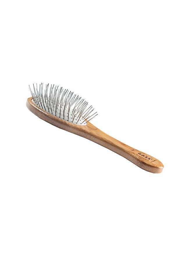 Bass Style & Detangle Pet Brush Alloy Pin | Pure Bamboo Handle | Medium Oval | Dark Finish | Model A9-DB - Image 1