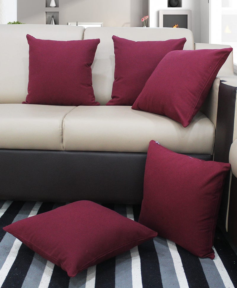AIRWILL Cotton Plain Maroon Themed Cushion Covers for Cushions & Pillows (Maroon, Pack of 5) - Image 5