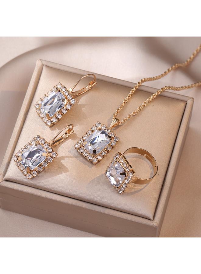 Necklace Female Net Red Emerald Zircon Niche Earrings Pendant High Sense Suit Titanium Steel Clavicle Chain 