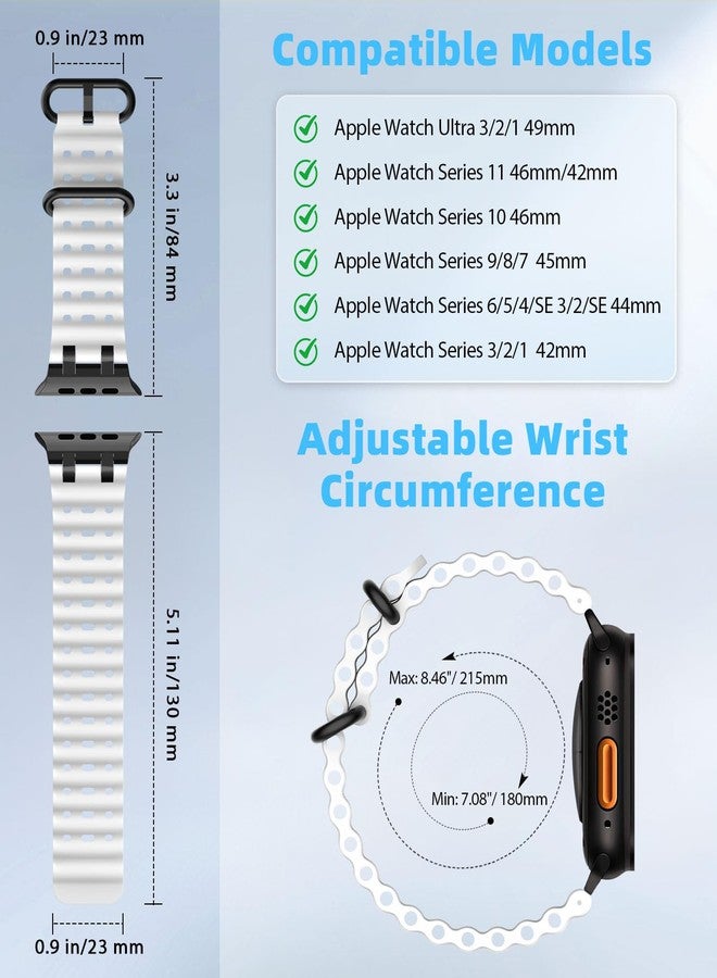 MoKo Ocean Band Compatible with Apple Watch Ultra 2/Ultra Bands 49mm 46mm 45mm 44mm for Men Women, Upgraded Silicone Strap for iWatch Series 10/9/8/7/6/5 SE, Breathable Band with Metal Connector, BW - Image 2