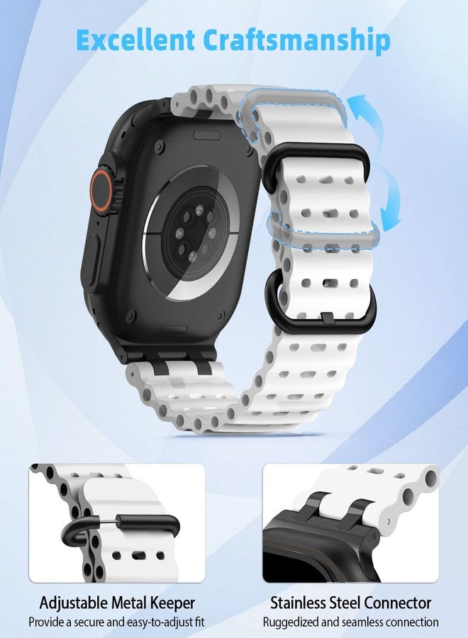 MoKo Ocean Band Compatible with Apple Watch Ultra 2/Ultra Bands 49mm 46mm 45mm 44mm for Men Women, Upgraded Silicone Strap for iWatch Series 10/9/8/7/6/5 SE, Breathable Band with Metal Connector, BW - Image 4