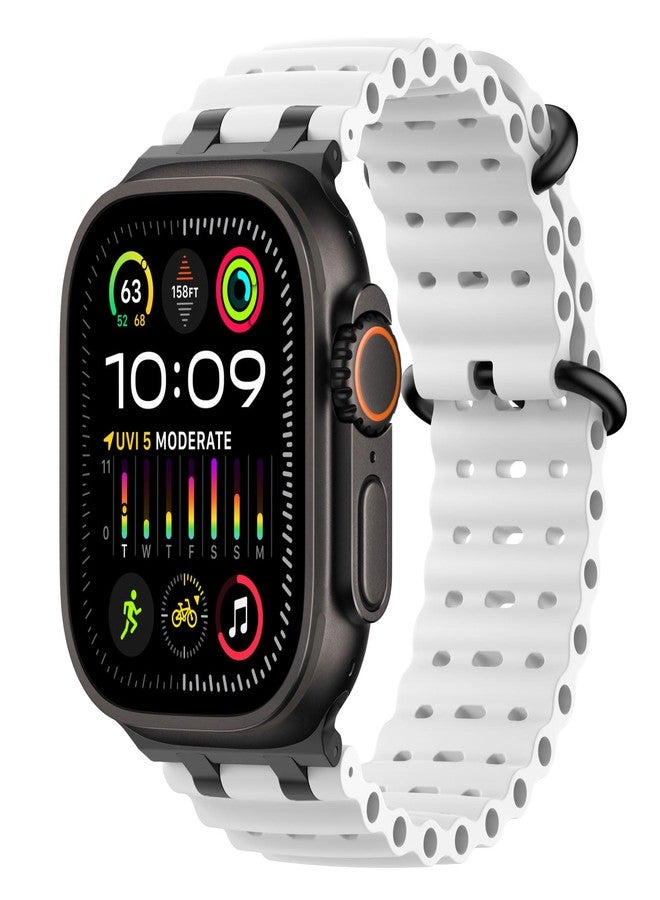 MoKo Ocean Band Compatible with Apple Watch Ultra 2/Ultra Bands 49mm 46mm 45mm 44mm for Men Women, Upgraded Silicone Strap for iWatch Series 10/9/8/7/6/5 SE, Breathable Band with Metal Connector, BW - Image 1