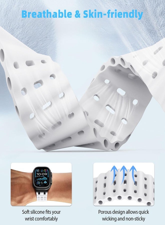 MoKo Ocean Band Compatible with Apple Watch Ultra 2/Ultra Bands 49mm 46mm 45mm 44mm for Men Women, Upgraded Silicone Strap for iWatch Series 10/9/8/7/6/5 SE, Breathable Band with Metal Connector, BW - Image 3