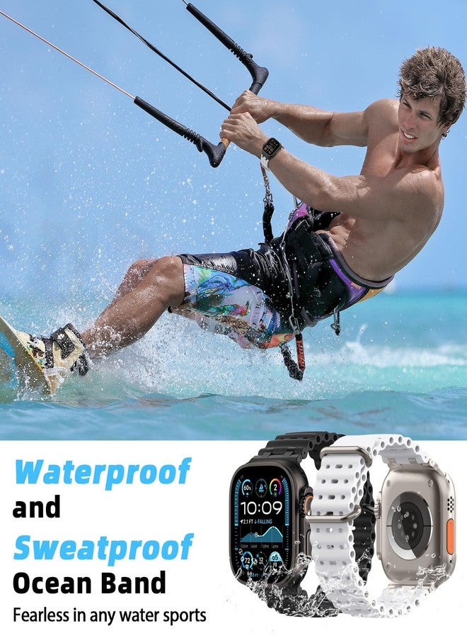 MoKo Ocean Band Compatible with Apple Watch Ultra 2/Ultra Bands 49mm 46mm 45mm 44mm for Men Women, Upgraded Silicone Strap for iWatch Series 10/9/8/7/6/5 SE, Breathable Band with Metal Connector, BW - Image 5