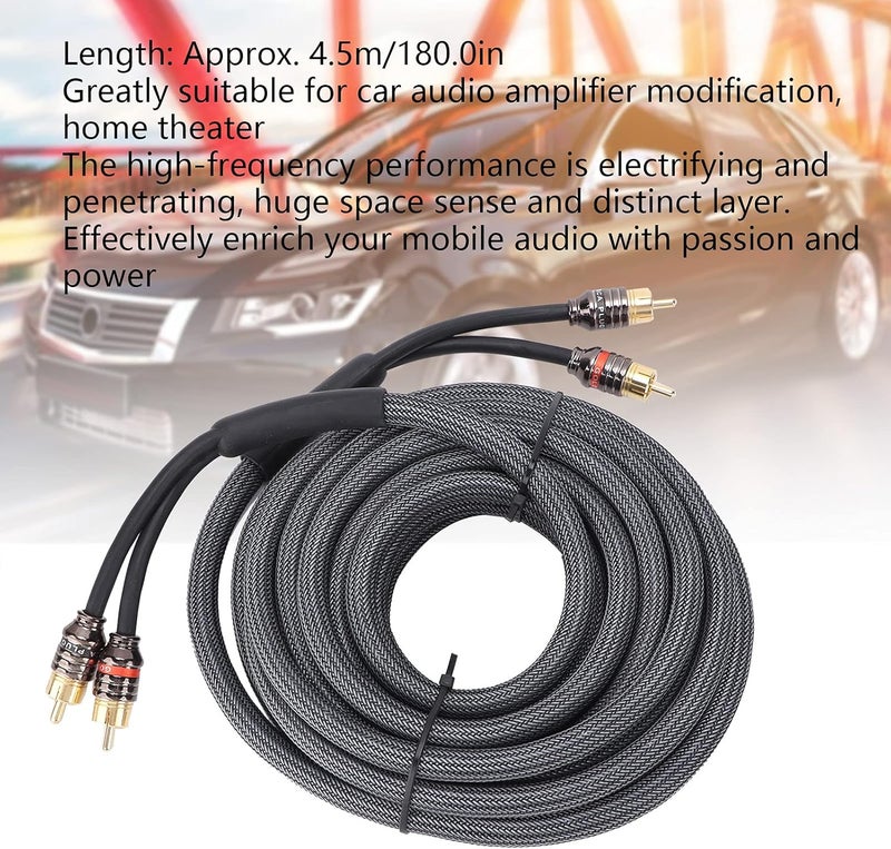 klarako Car Audio Signal Cable, klarako Car Audio Adapter 4.5m/180in Black PVC Plastic Layer for Amplifier Modification Home Theater - Image 2