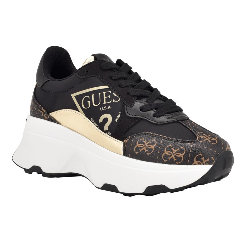 Guess Women's Calebb Sneaker, Black/Gold Multi 001, 11 - Image 4