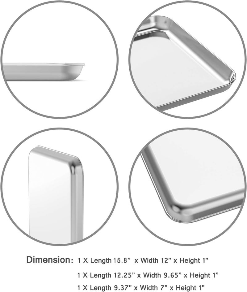 Wildone Upgraded simple practical design Baking Sheet Set of 3, Stainless Steel Cookie Sheet Baking Pan, 22.9/30.5/40.6 cm, Non Toxic & Heavy Duty & Easy Clean Hanging space save - Image 2