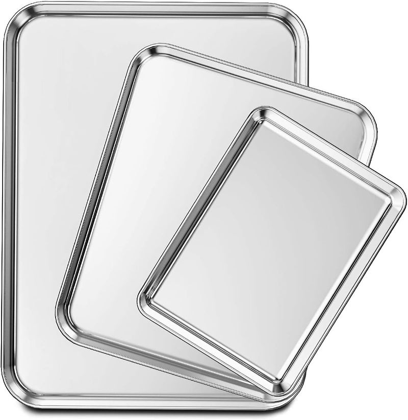 Wildone Upgraded simple practical design Baking Sheet Set of 3, Stainless Steel Cookie Sheet Baking Pan, 22.9/30.5/40.6 cm, Non Toxic & Heavy Duty & Easy Clean Hanging space save - Image 1