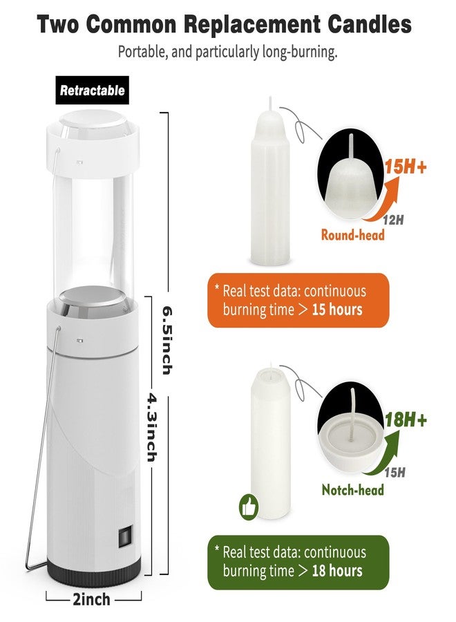 NOMFIX 10Hour Long-Burning Mini Candle Lantern, Portable Lantern for Candles, Hangable Camping Emergency Lantern, Outdoor Survival Lighting, 1 Candle & Storage Bag, Upgraded Stainless Steel - White - Image 2